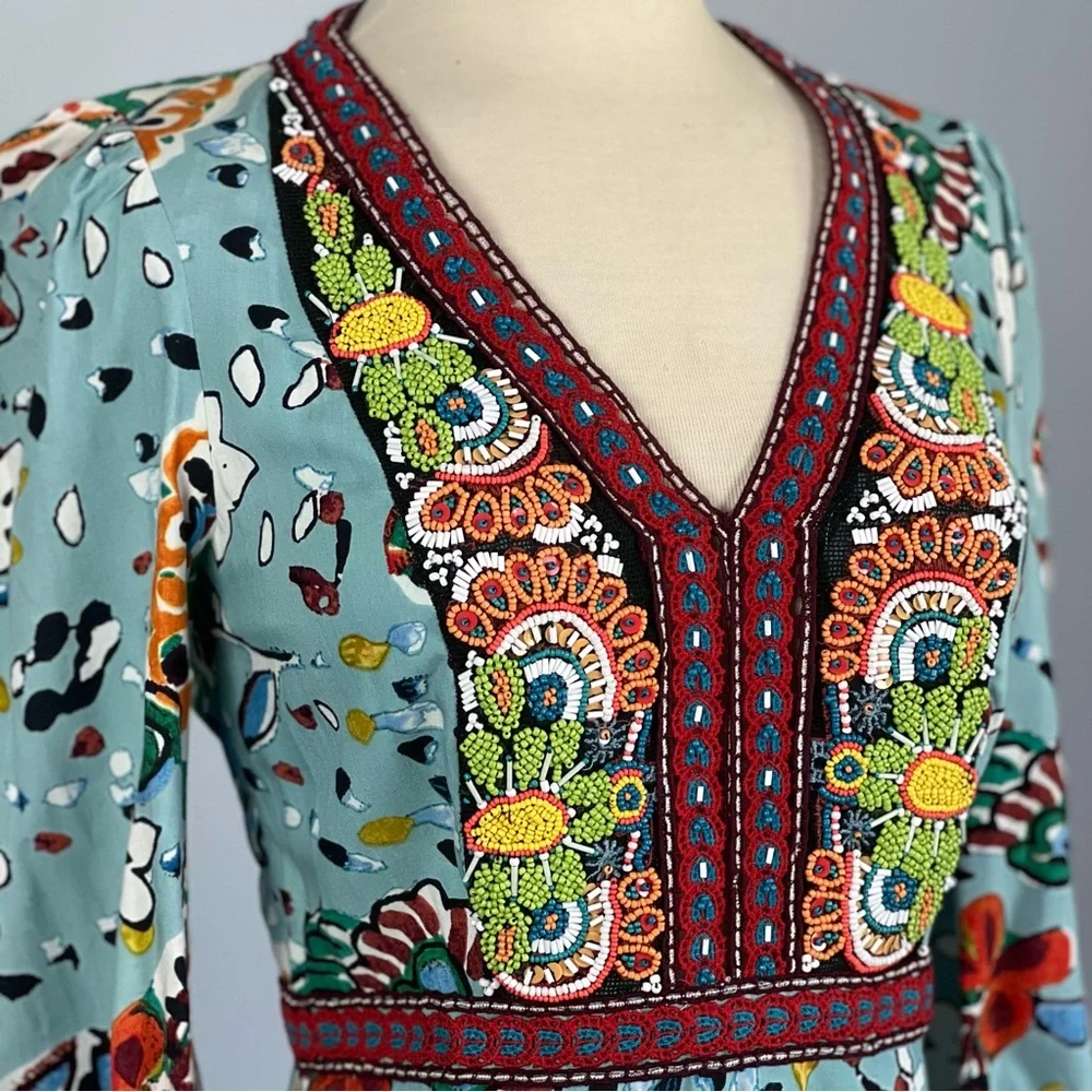 ANTHROPOLOGIE Akemi + Kin Karmina Sky Blue Beaded Dress with Pockets Size 2 - Picture 6 of 14